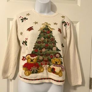 Vintage Embroidered Christmas Bear 3/4 Sleeve Sweater (women small)